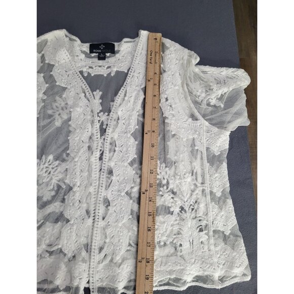 RONNI NICOLE Women's LG Embroidered Sheer Open Cardigan Shrug Cropped - Picture 7 of 9
